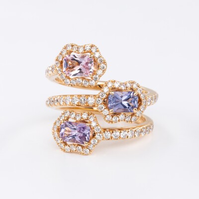Bague Calyx Trilogie or rose, saphir & diamants
