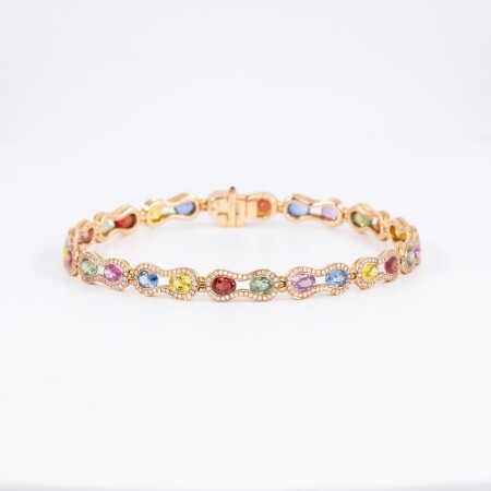 Bracelet en or rose serti de saphirs multicolores motif infini pavé de diamants