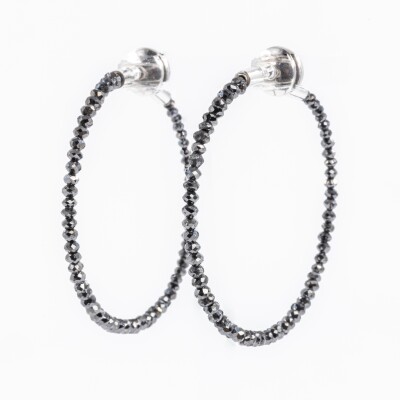 Créoles Mirage or blanc & diamants noirs