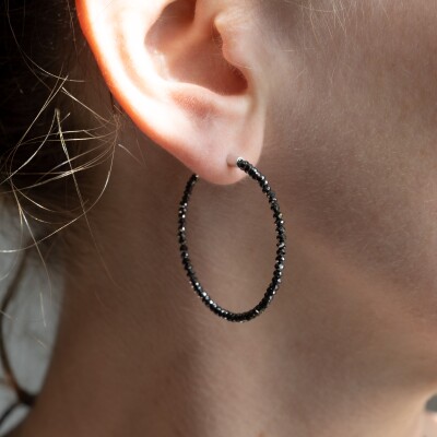 Créoles Mirage or blanc & diamants noirs