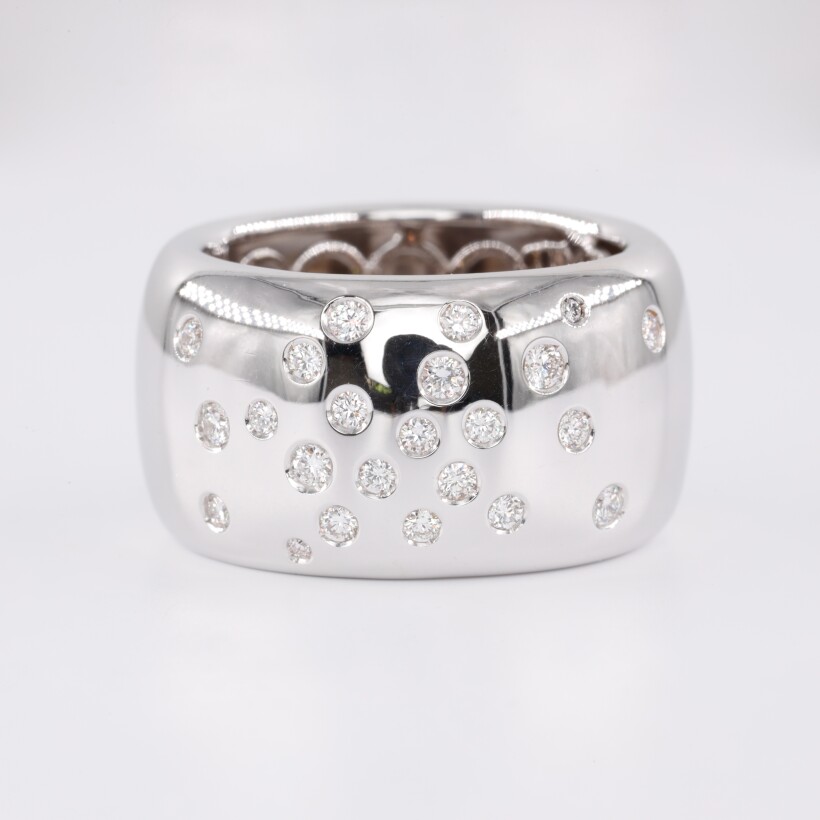 Bague Jonc plat Or Gris Pavée Diamants