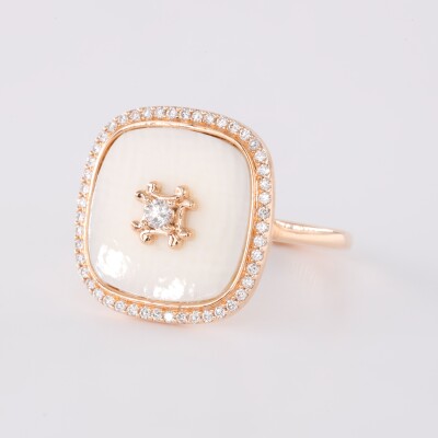 Bague "Lucy" or rose, os de mammouth et diamants brillant