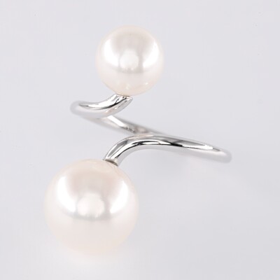 Bague Toi et Moi or blanc & perles 