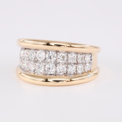 Bague en or jaune Sourire double rangée de diamants