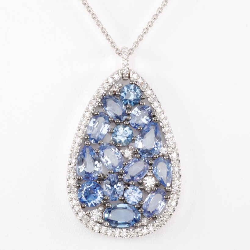 Collier or blanc diamants & saphirs bleus collection Mosaïque