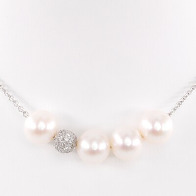 Collier or blanc, perles & diamants