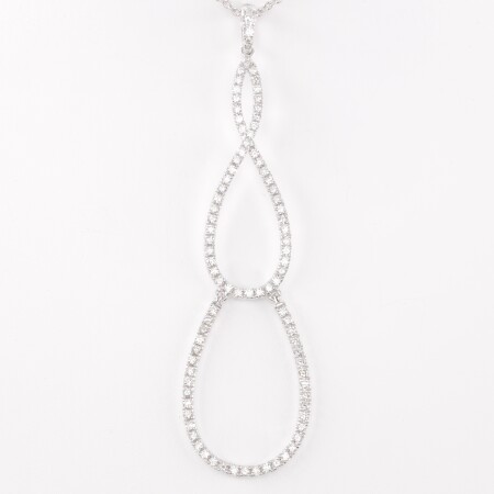 Pendentif or blanc articulé 3 gouttes entrelacées serties de diamants sur chaine en or blanc