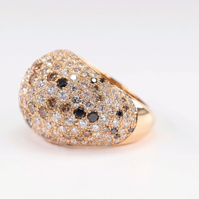 Bague jonc en Or rose sertie de Diamants blancs, noirs et cognac