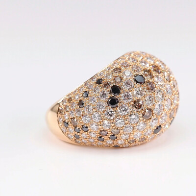Bague jonc en Or rose sertie de Diamants blancs, noirs et cognac