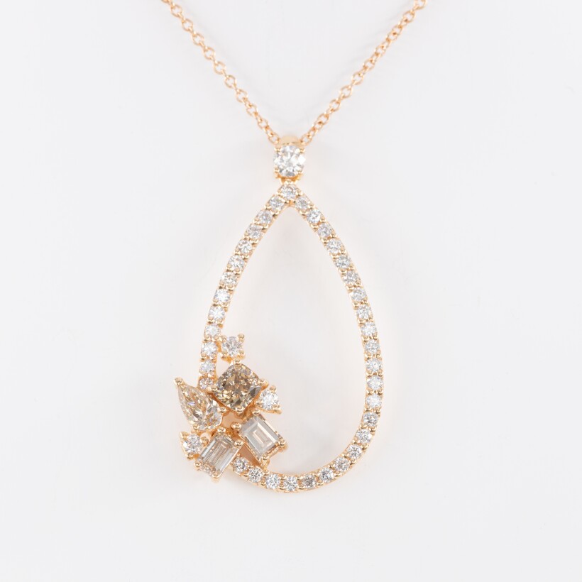 Collier collection Automne, en or rose 18 Ct serti de diamants blancs et cognacs.