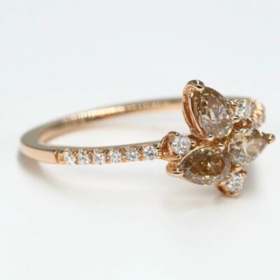 Bague Automne or rose, diamants cognacs & blancs