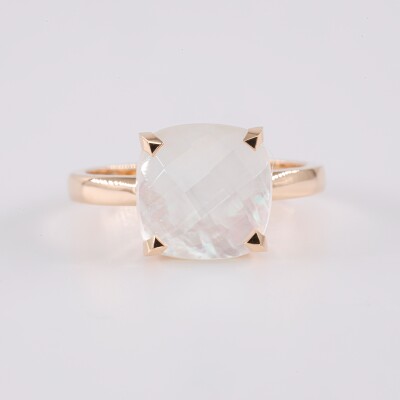 Bague poppy blue or rose, cristal de roche et nacre