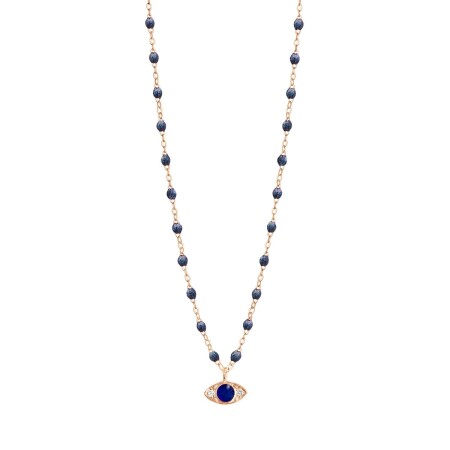 Collier en or rose voyage motif œil bleu de prusse dia résine bleu nuit