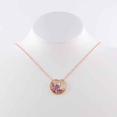 Collier Spring or rose, saphirs & diamants