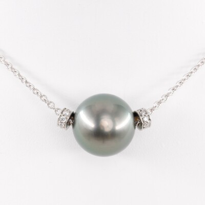 Collier Galaxy or blanc, perle & diamants