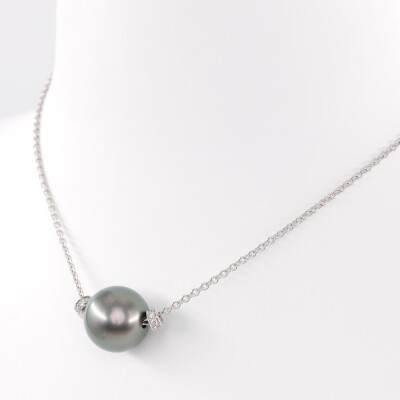 Collier Galaxy or blanc, perle & diamants