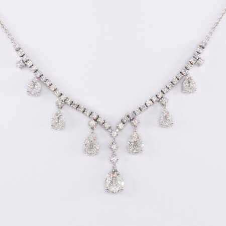 Collier Greta or blanc & diamants illusion taille poire