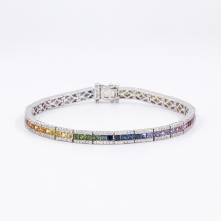 Bracelet Rainbow or blanc, saphirs multicolores & diamants