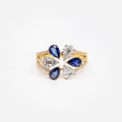 Bague Ombelle or jaune, saphirs & diamants