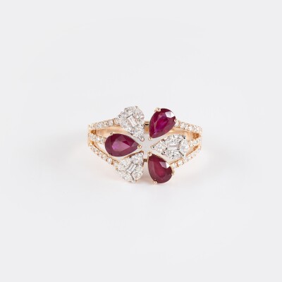 Bague Ombelle or rose, rubis & diamants