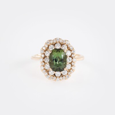 Bague Chambord or rose, tourmaline verte & diamants