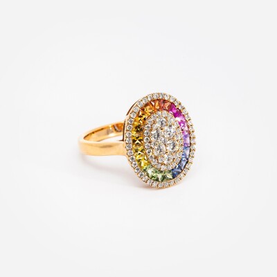 Bague Rainbow Ovale or rose & saphirs multicolores