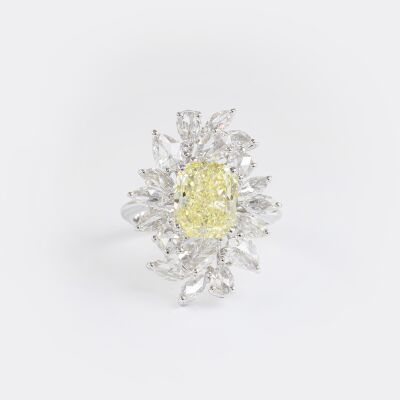 Bague Versailles or blanc, diamant jaune & diamants blancs