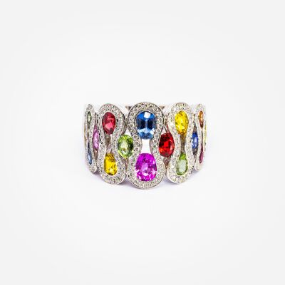 Bague Arlequin or blanc, saphirs multicolores & diamants