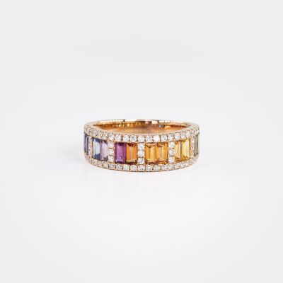 Bague Rainbow or rose, saphirs multicolores & diamants