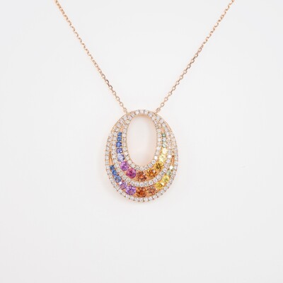 Collier Rainbow or rose, saphirs multicolores & diamants