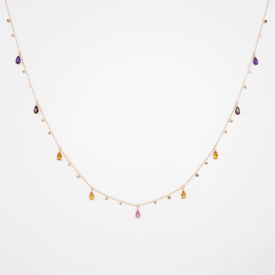 Collier India or rose & pierres fines