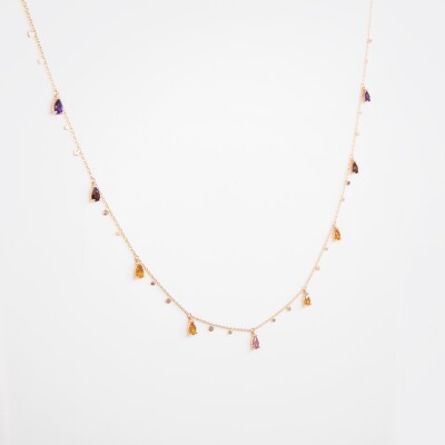 Collier India or rose & pierres fines vue 5