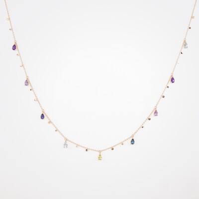 Collier India or rose & pierres fines