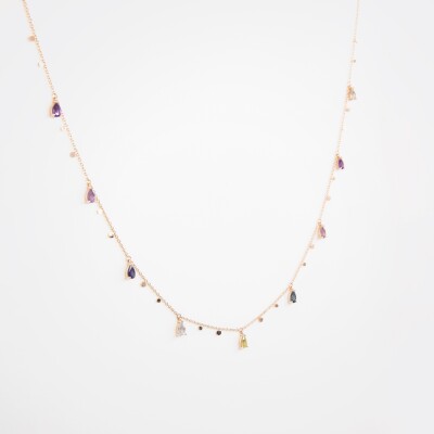 Collier India or rose & pierres fines
