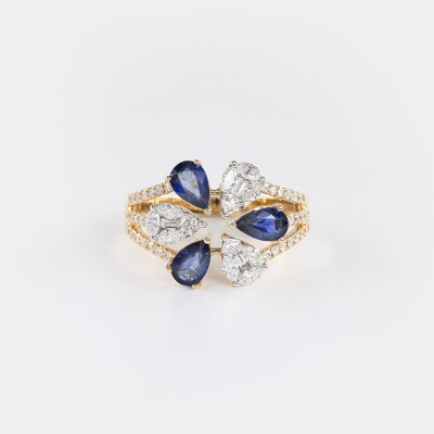Bague Ombelle or jaune, saphirs & diamants