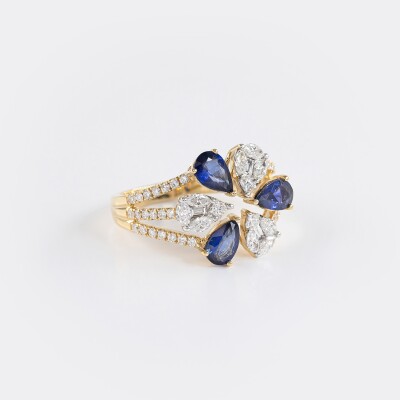 Bague Ombelle or jaune, saphir & diamants