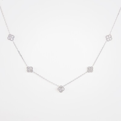 Collier La Dame de Trèfle or blanc & diamants