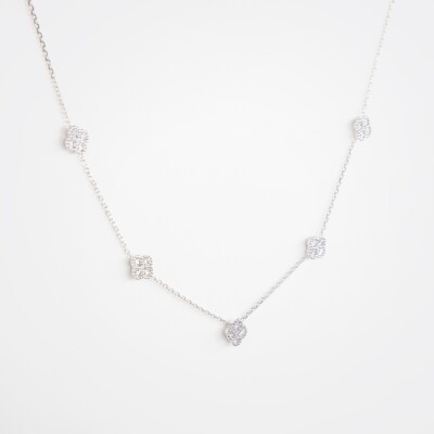 Collier Dame de Trèfle or blanc & diamants