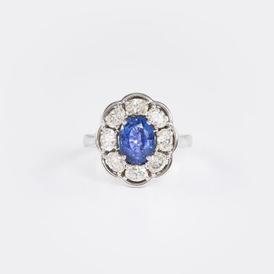 Bague Pompadour or blanc, saphir & diamants