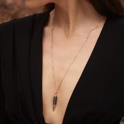 Pendentif Akillis sur chaîne Fatal Attraction en or rose pavé de diamants noirs