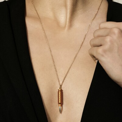 Pendentif Akillis chaîne cross Fatal Attraction en or rose et aluminium orange