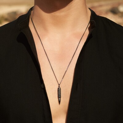 Pendentif Akillis sur chaîne Fatal Attraction en or blanc rhodié noir pavé de diamants noirs