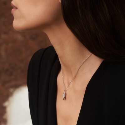 Pendentif Akillis sur chaîne Mini Bang Bang en or blanc pavé de diamants