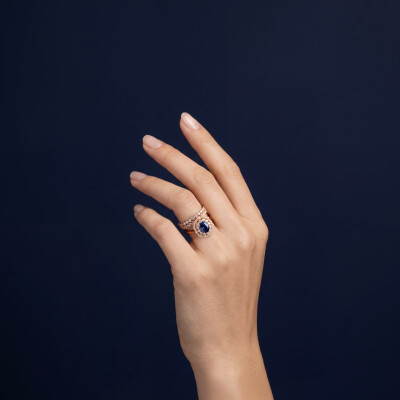 Alliance Chambord double rang or rose & diamants