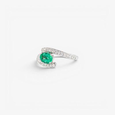 Bague Storm or blanc, émeraude & diamants