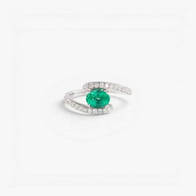 Bague Storm or blanc, émeraude & diamants