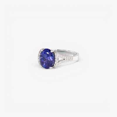 Bague Divine or blanc, tanzanite & diamants