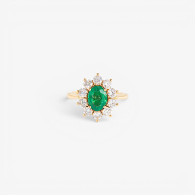 Bague Pompadour or jaune, émeraude & diamants