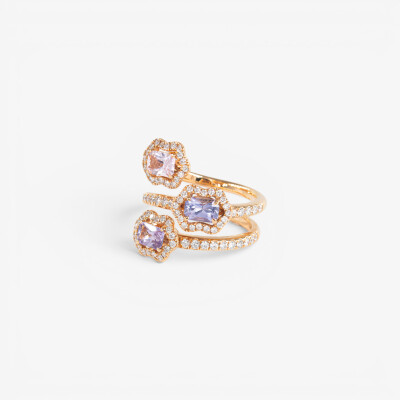 Bague Calyx Trilogie or rose, saphir & diamants