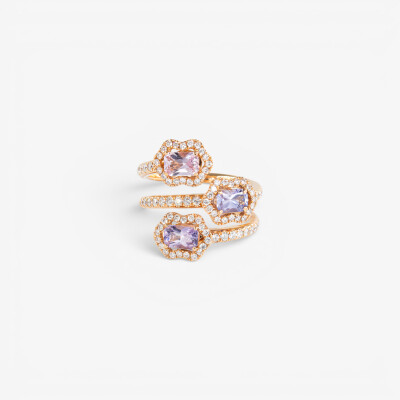 Bague Calyx Trilogie or rose, saphir & diamants